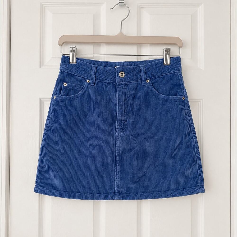 Topshop Blue Corduroy Mini Skirt Size US 2 UK 6 High Rise